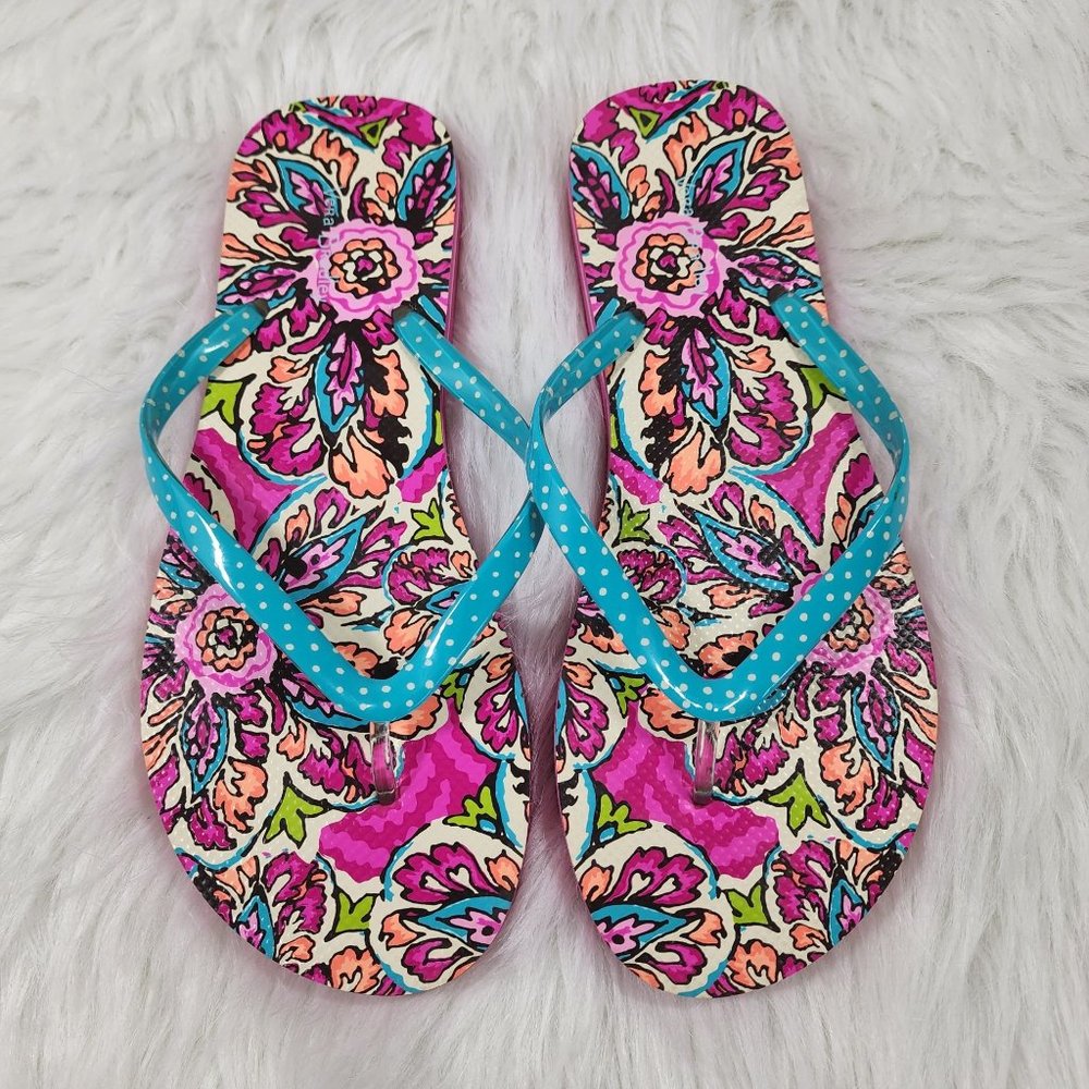 Vera Bradley Sunburst‎ floral pattern flip flops woman's size L 9/10
